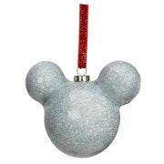 Pallina Albero Di Natale Topolino Mikey Mouse Disney Argento Con Glitter 6cm