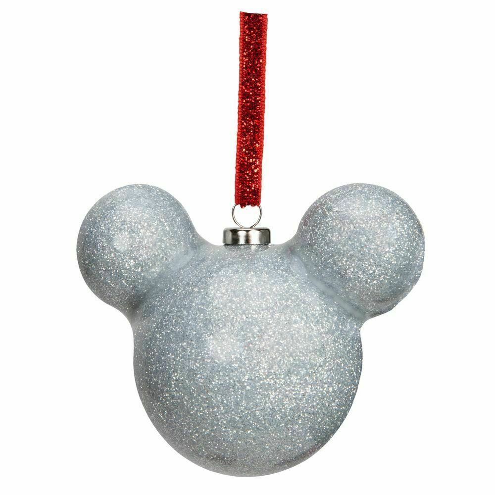 Pallina Albero Di Natale Topolino Mikey Mouse Disney Argento Con Glitter 6cm