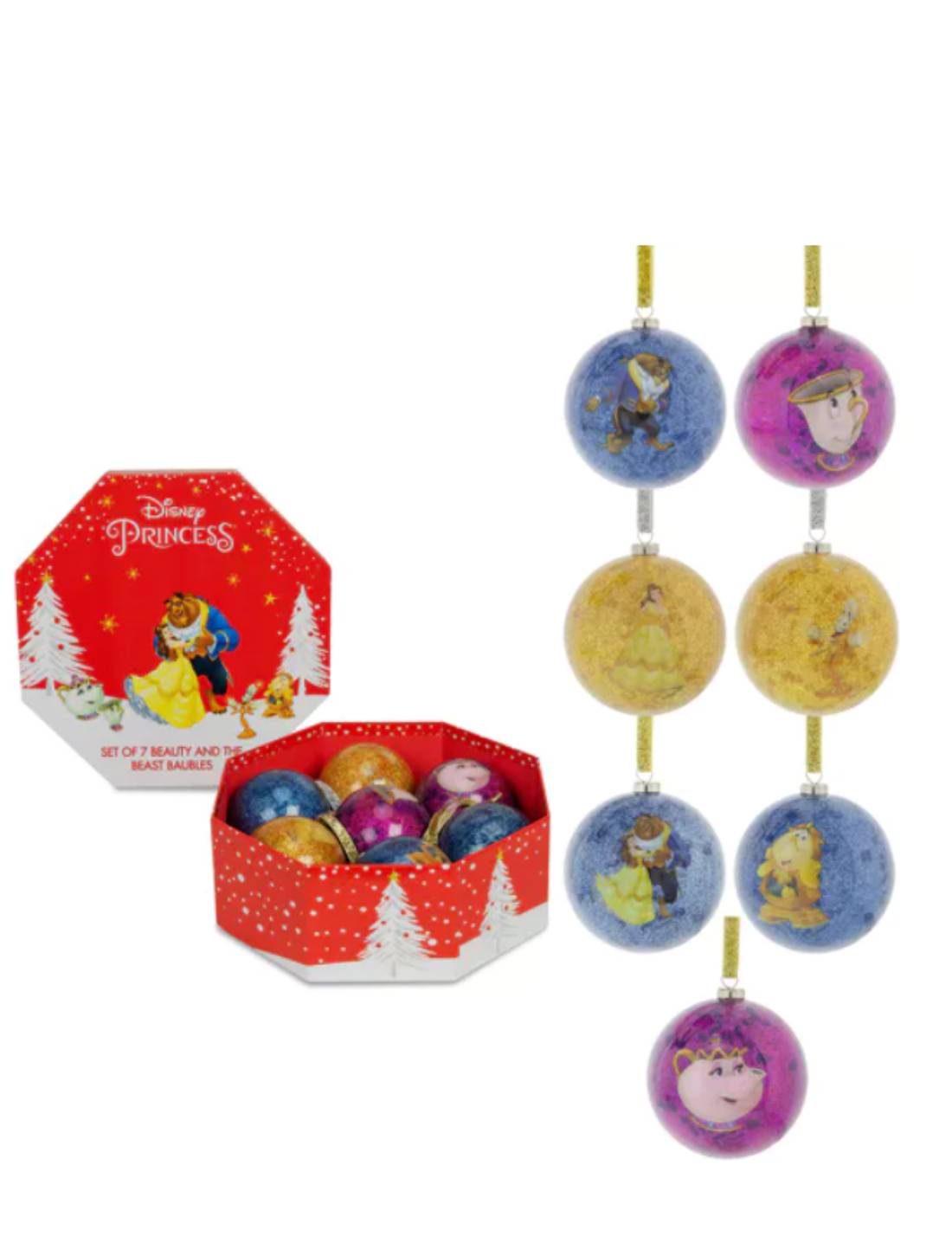 Palline Albero Di Natale La Bella E La Bestia 7cm Set 7pz Disney