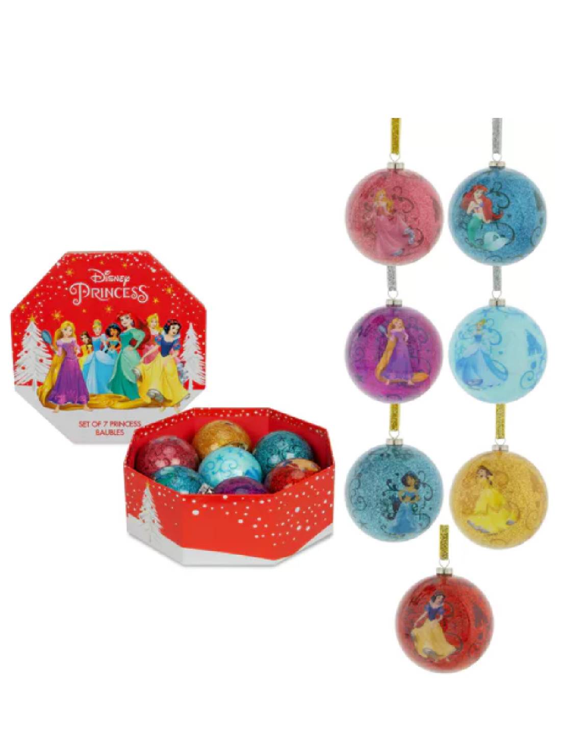Palline Albero Di Natale Principesse 7cm Set 7pz Disney