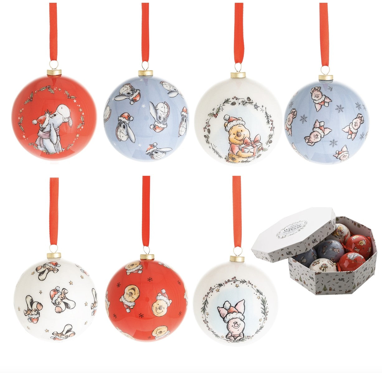 Palline Albero Di Natale Disney Winnie The Pooh Set 7pz 70mm