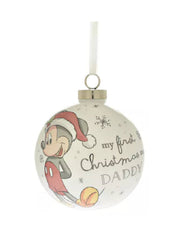 Pallina Albero Di Natale In Ceramica Topolino "Il Mio Primo Natale Da Papà" 8cm
