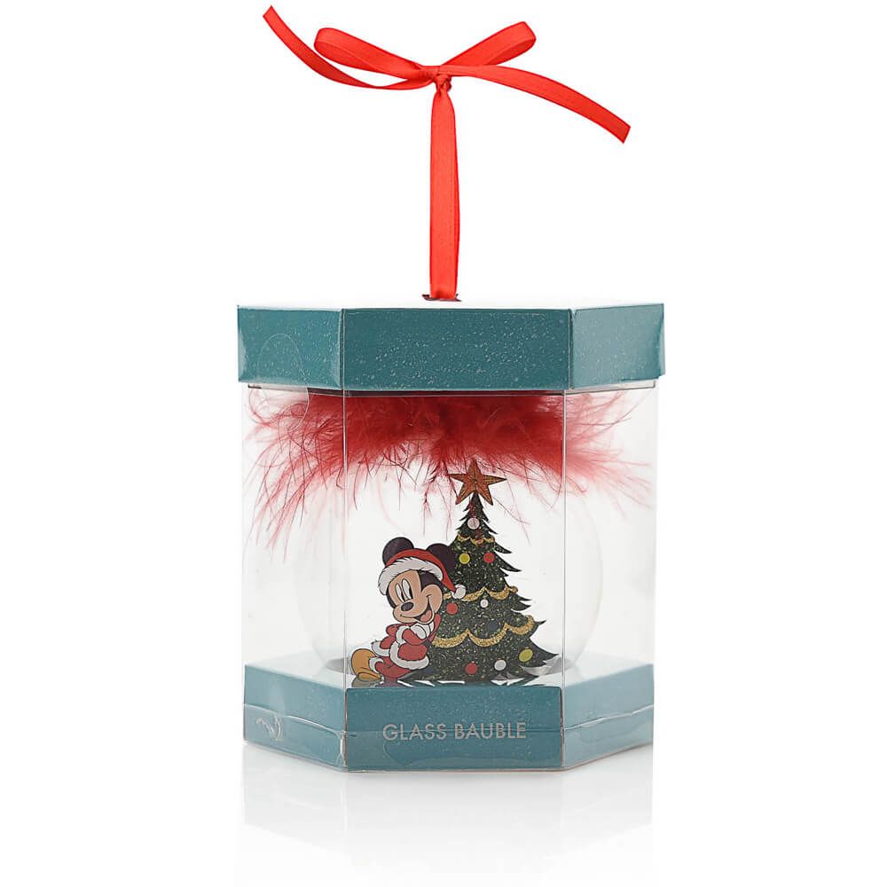 Pallina Albero Di Natale In Vetro Topolino Mickey Mouse Con Piuma