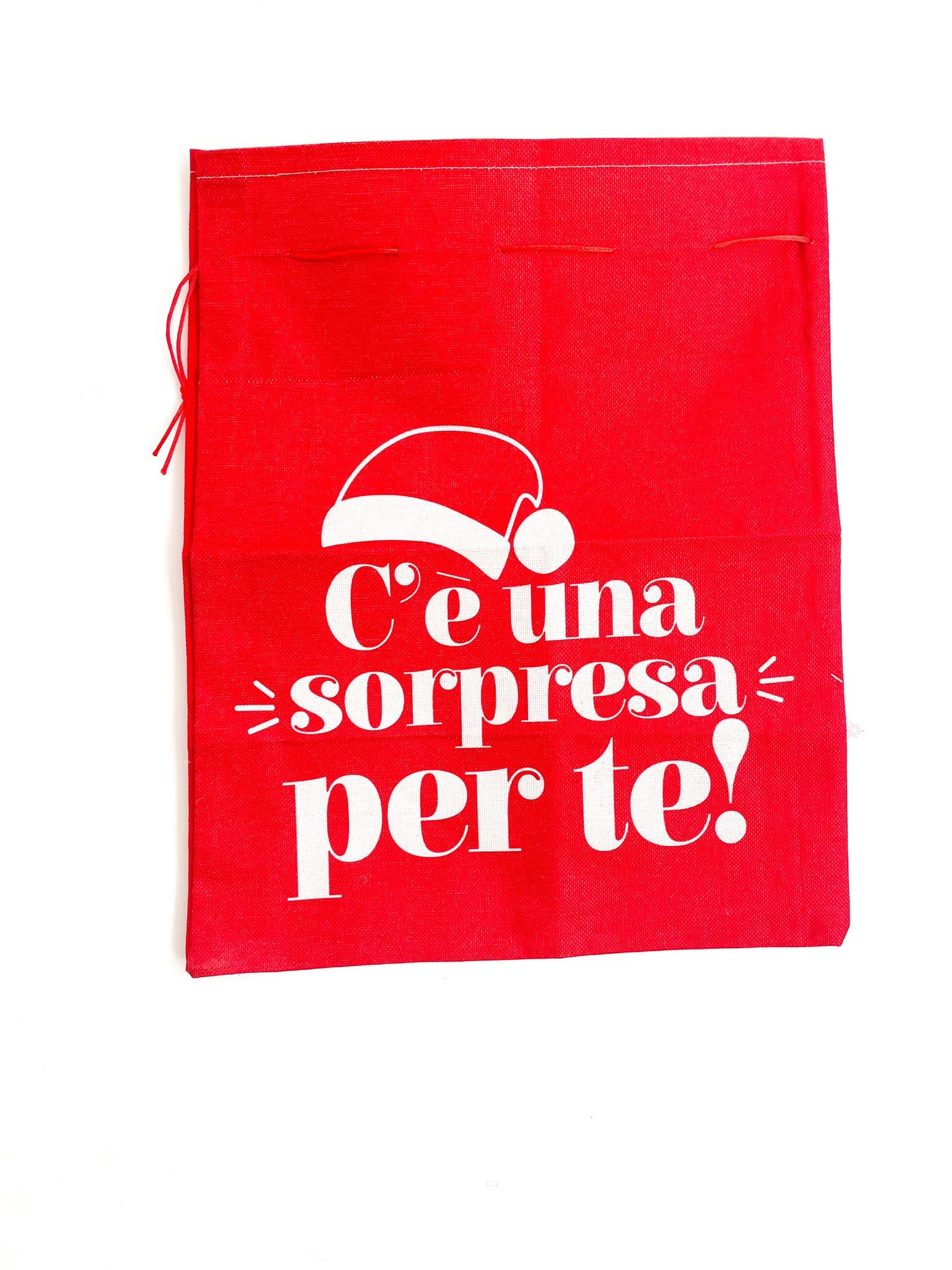 Sacco Natalizio Rosso C'è Una Sorpresa Per Te 50x40cm