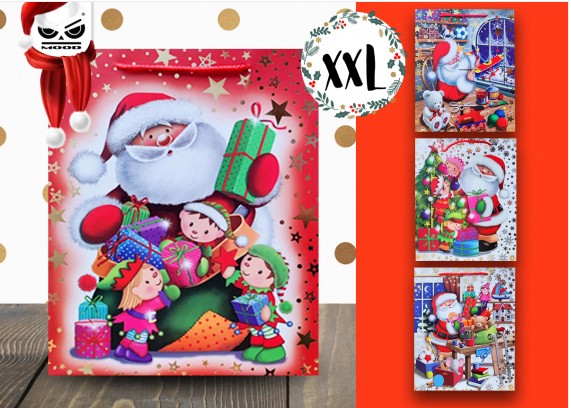 Sacchetto Regalo Natalizio Babbo Natale E Elfi