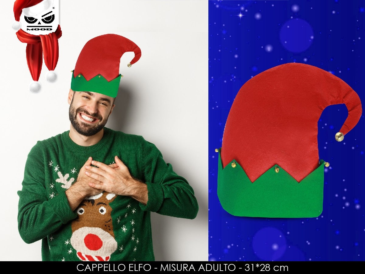 Costume Natalizio Cappello Elfo Di Babbo Natale 31x28cm