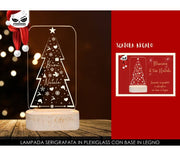 Lampada Albero Serigrafata In Plexiglass Con Base In Legno