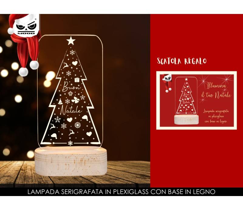 Lampada Albero Serigrafata In Plexiglass Con Base In Legno