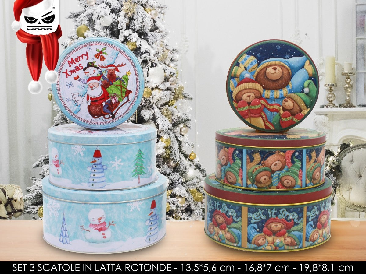 Set 3 Scatole In Latta Natalizie Fantasie Assortite