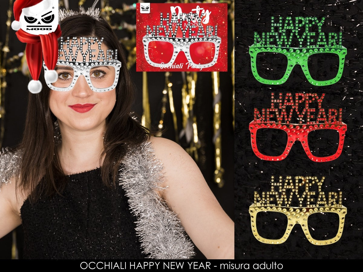 Occhiali Happy New Year Con Strass Colori Assortiti