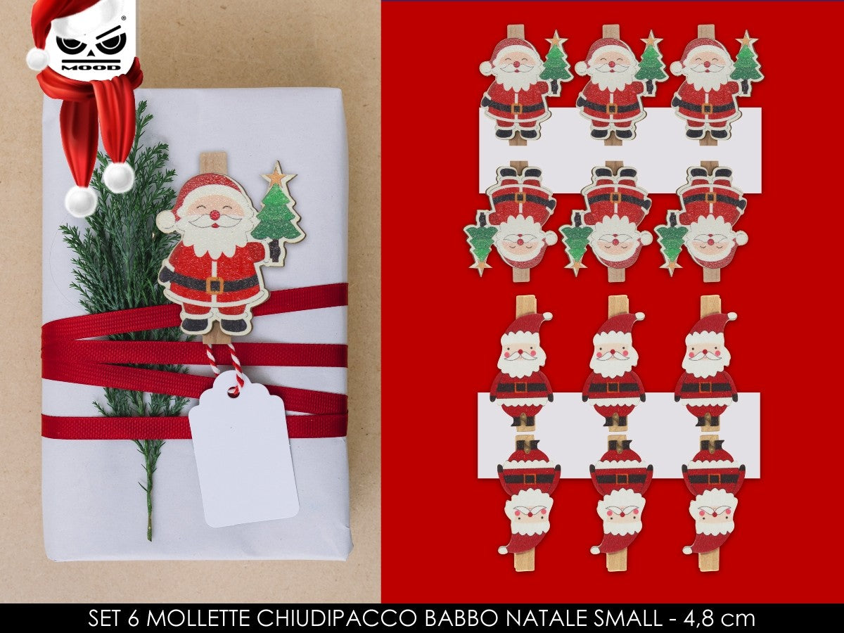 Clip Mollette Chiudipacco Babbo Natale Set 6pz Assortito