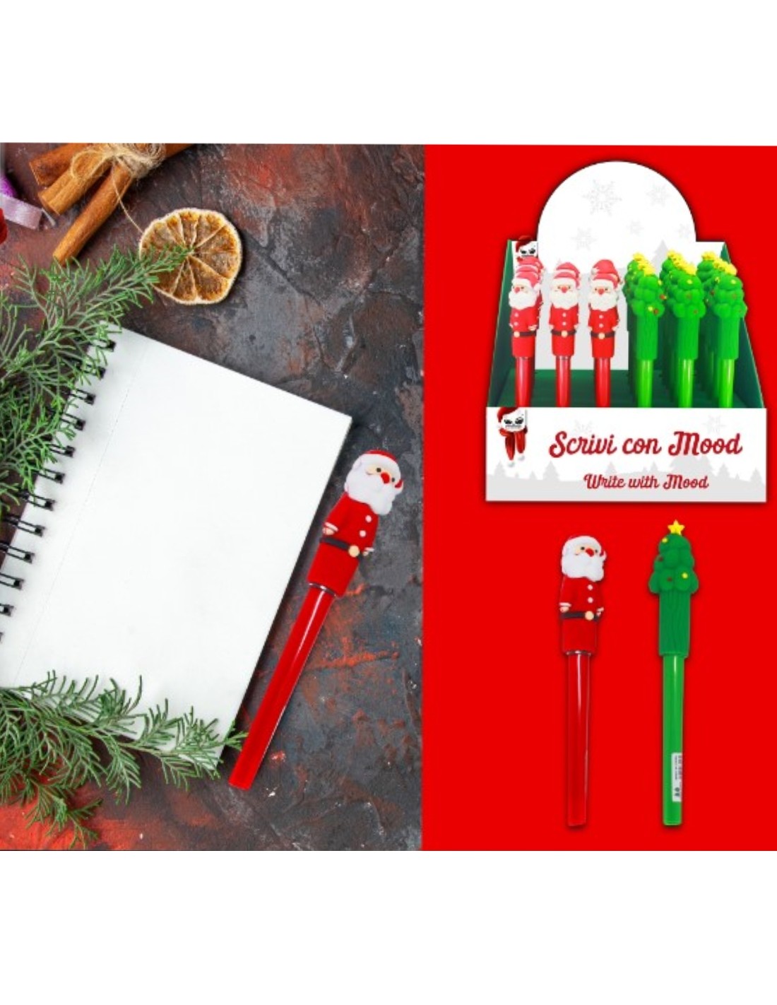 Penna Gel Natalizia In Silicone Albero E Babbo Natale