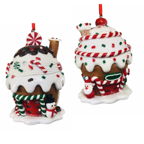 Addobbo Albero Natale Casetta Cupcake A Led 10cm