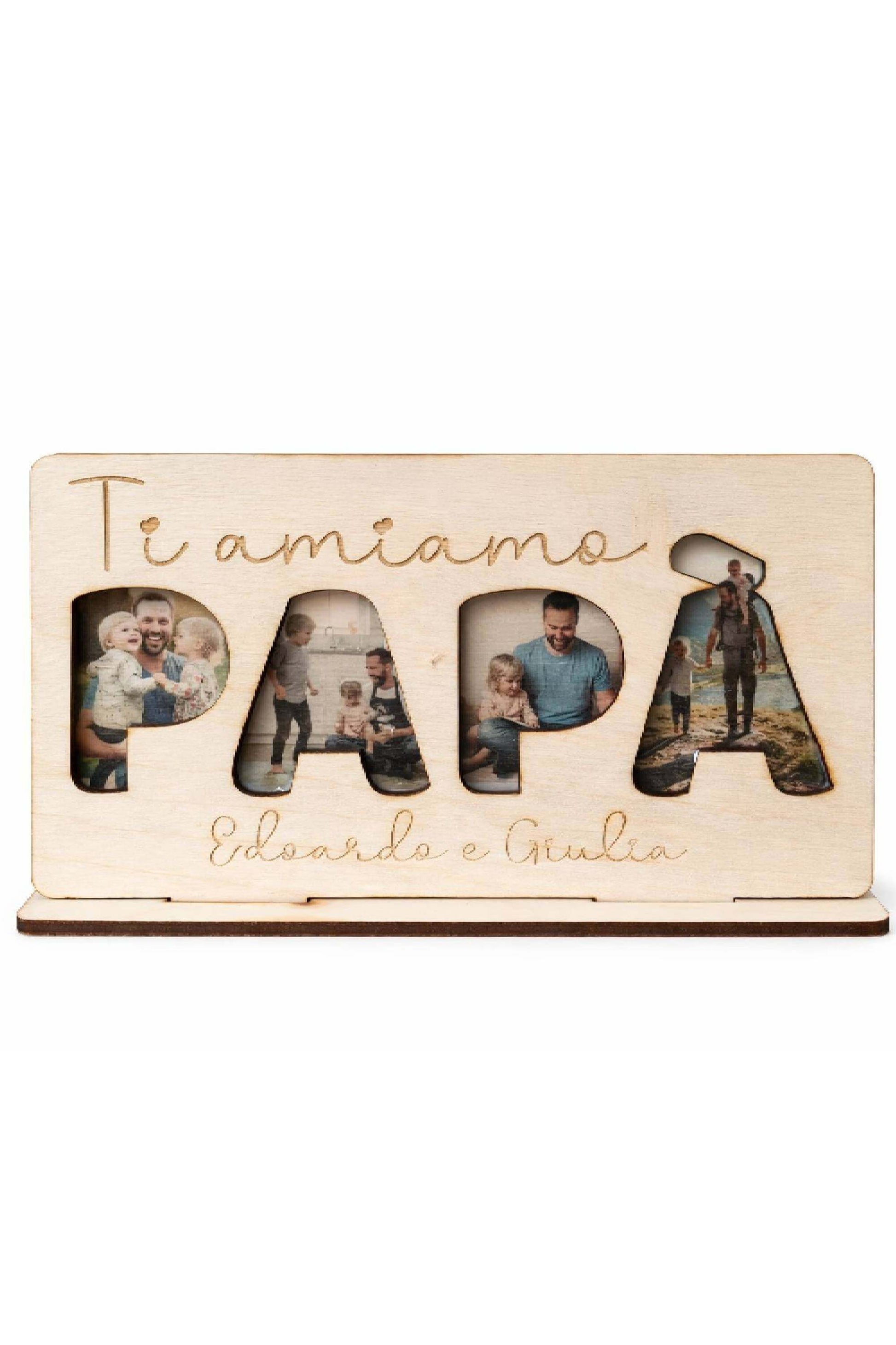 Cornice Festa Del Papà In Legno Personalizzata Con 4 Foto E Dedica Incisa