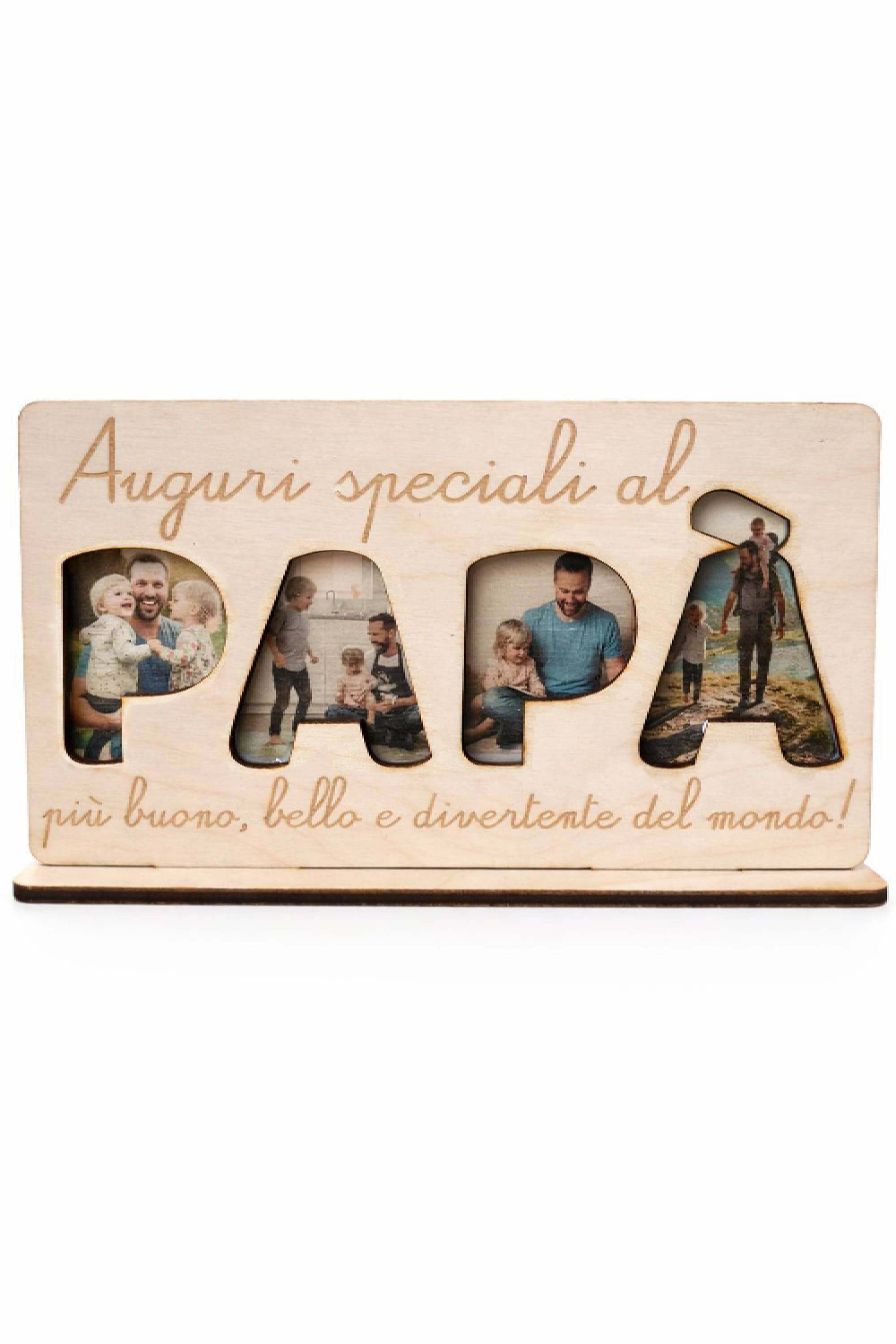 Cornice Festa Del Papà In Legno Personalizzata Con 4 Foto E Dedica Incisa