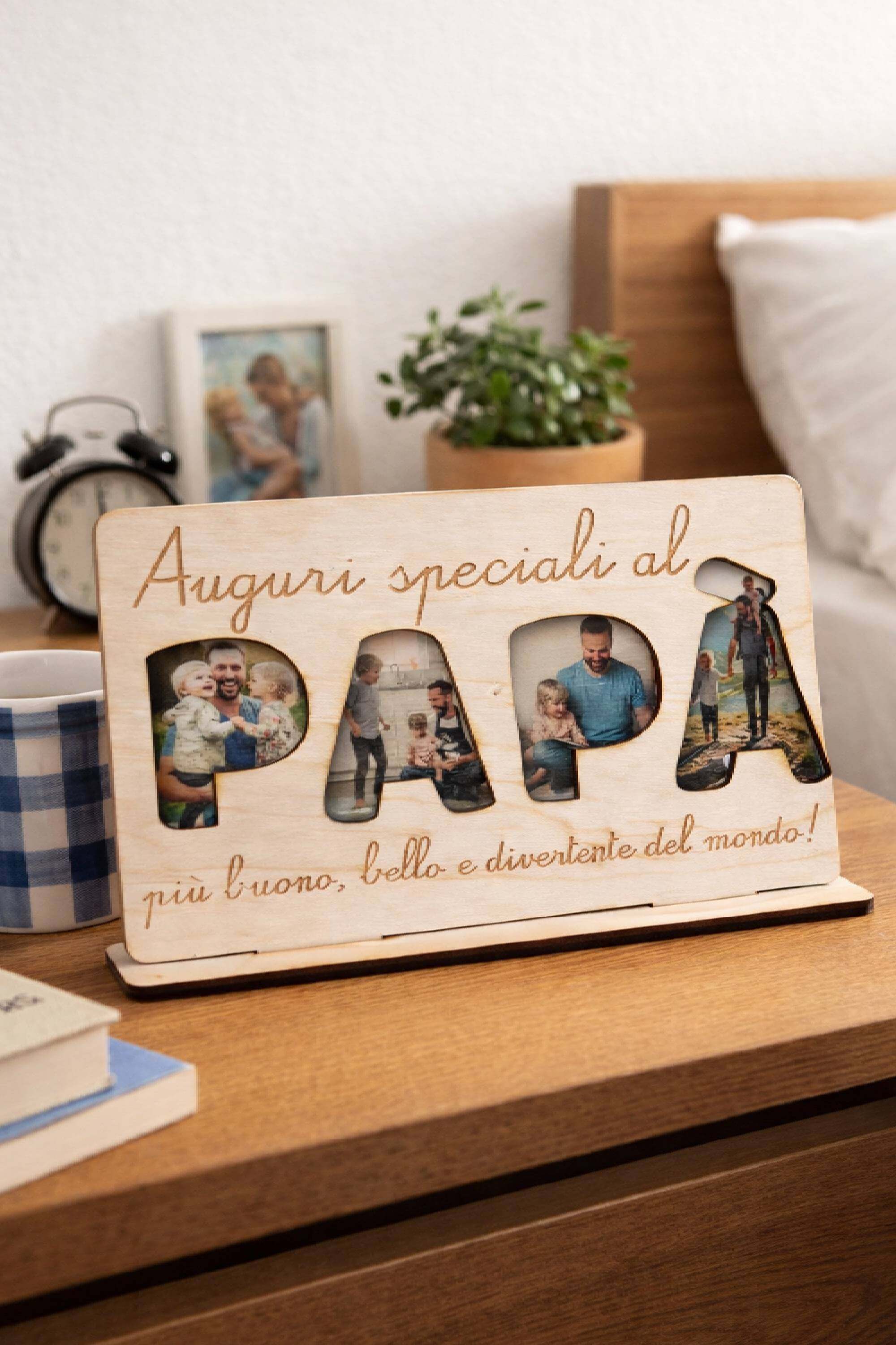 Cornice Festa Del Papà In Legno Personalizzata Con 4 Foto E Dedica Incisa
