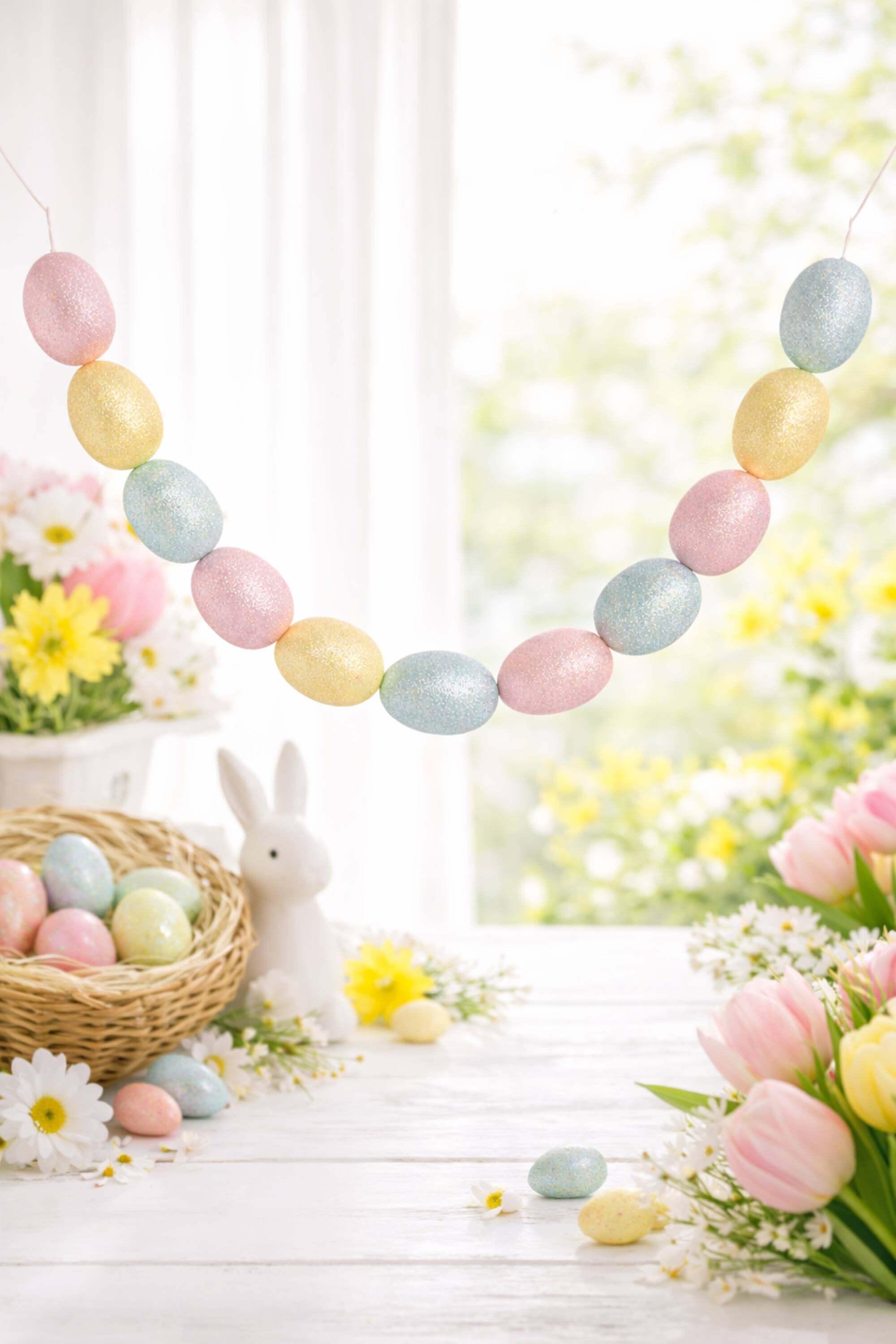 Ghirlanda Decorativa Con Uova Di Pasqua Colorate 120cm