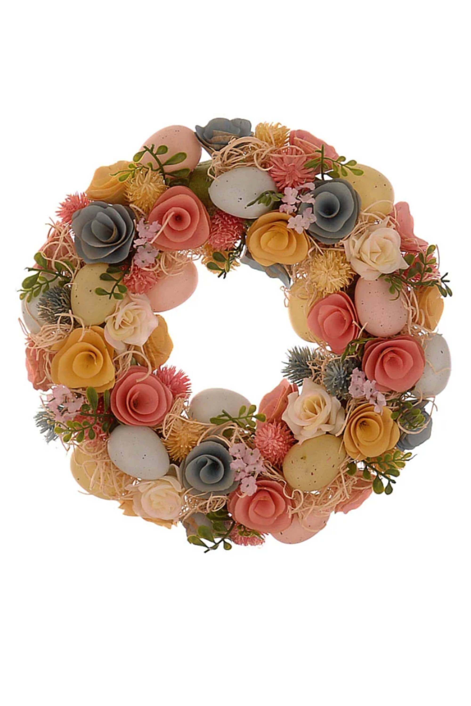 Fuoriporta Ghirlanda Di Pasqua Con Uova Colorate E Fiori 33cm