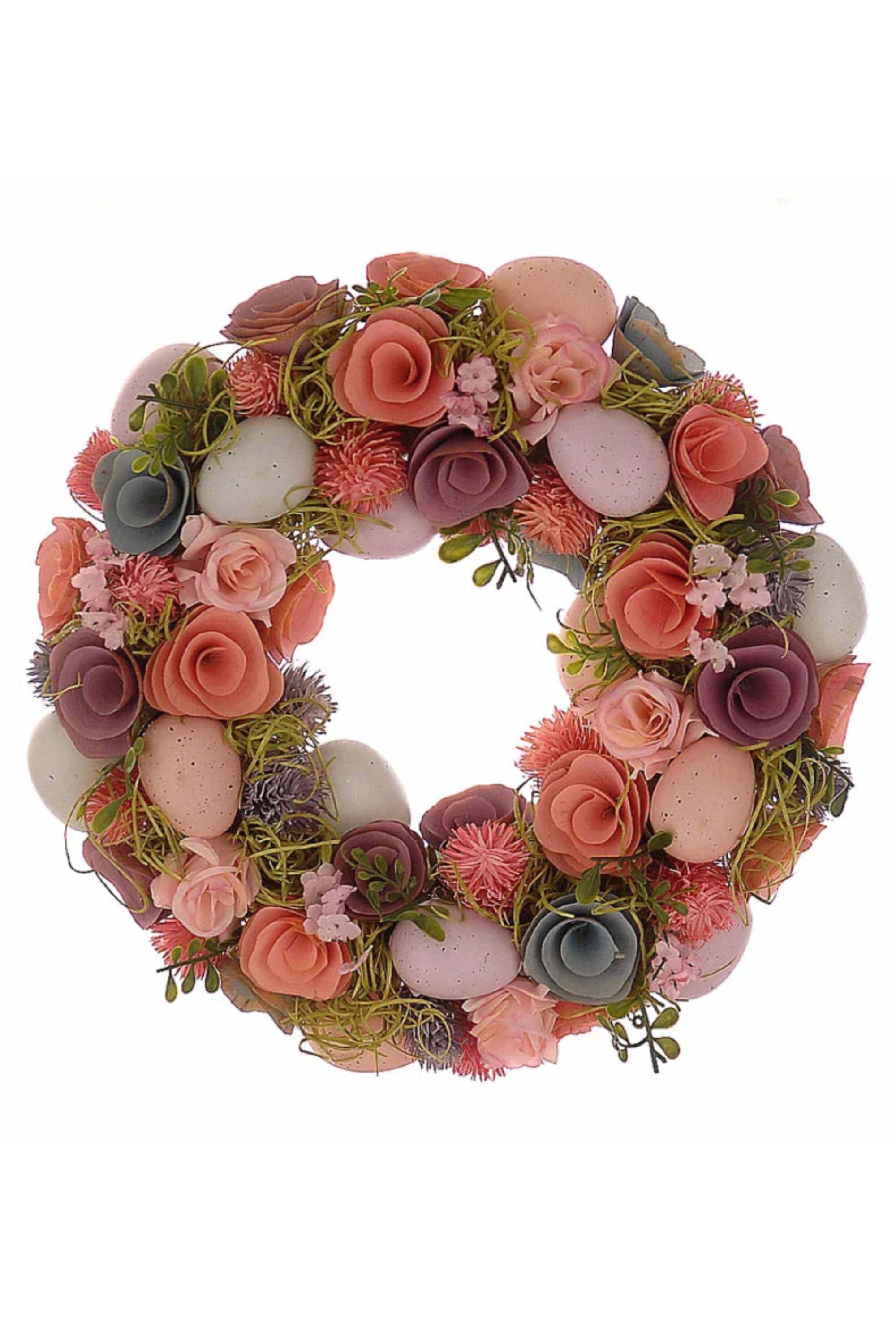 Fuoriporta Ghirlanda Di Pasqua Con Uova Colorate E Fiori 33cm