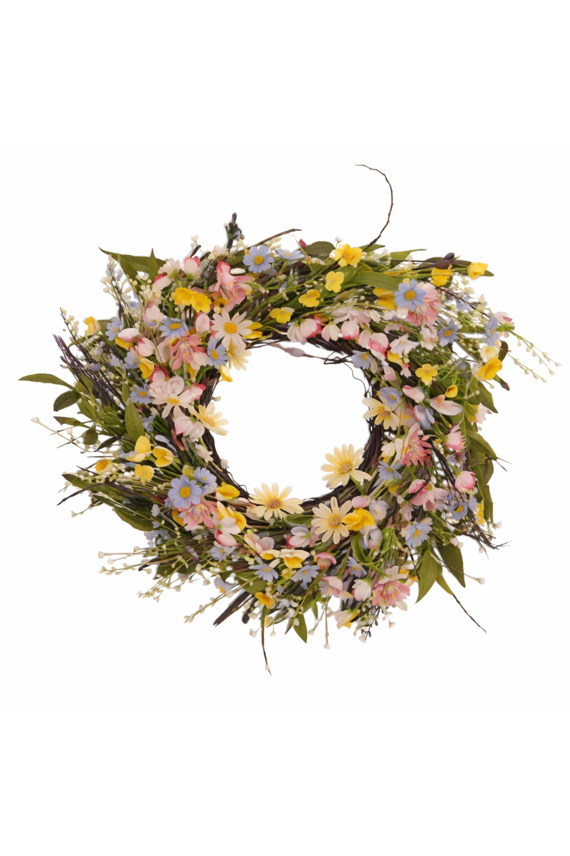 Fuoriporta Ghirlanda Di Pasqua Con Fiori Selvatici 61cm