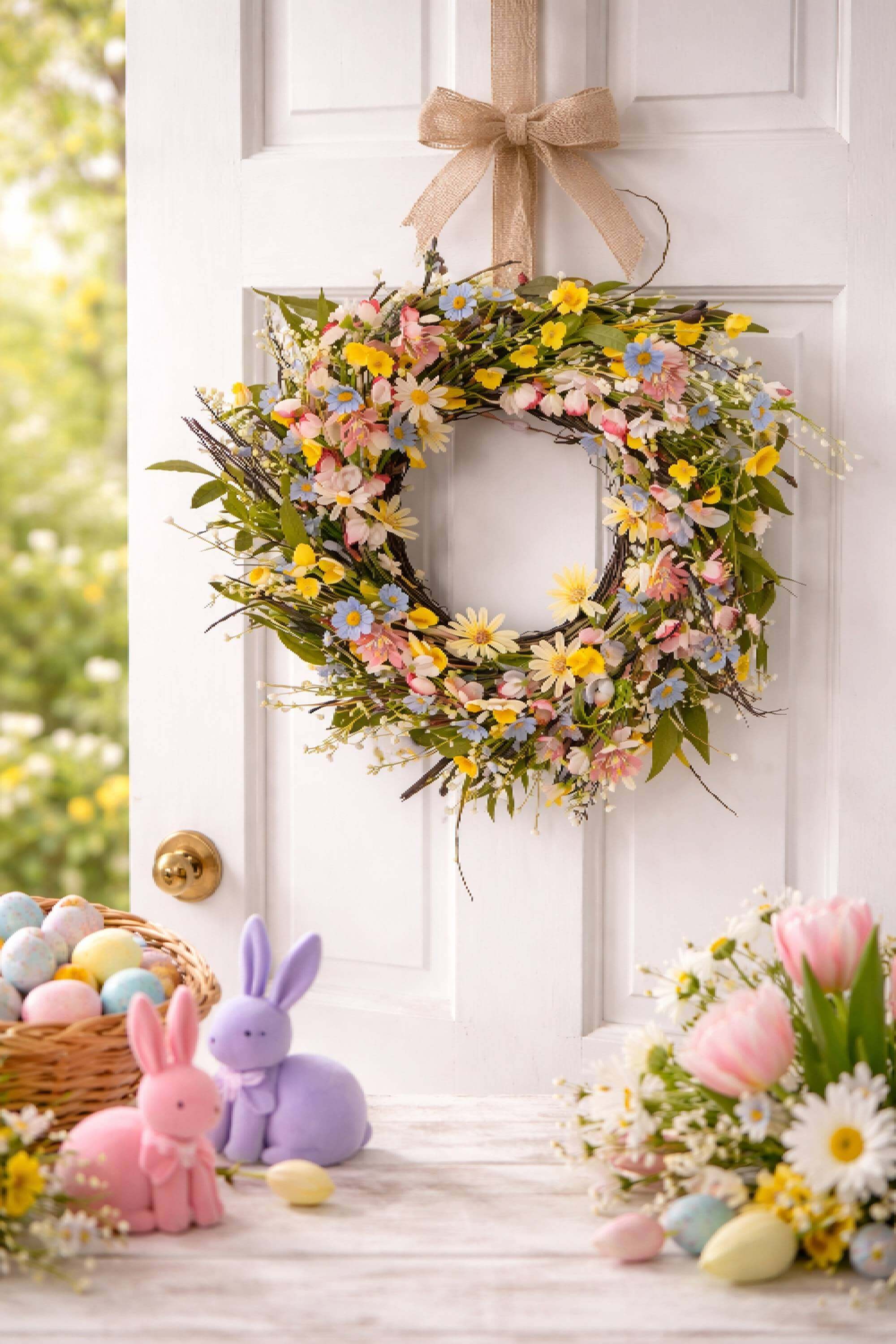 Fuoriporta Ghirlanda Di Pasqua Con Fiori Selvatici 61cm