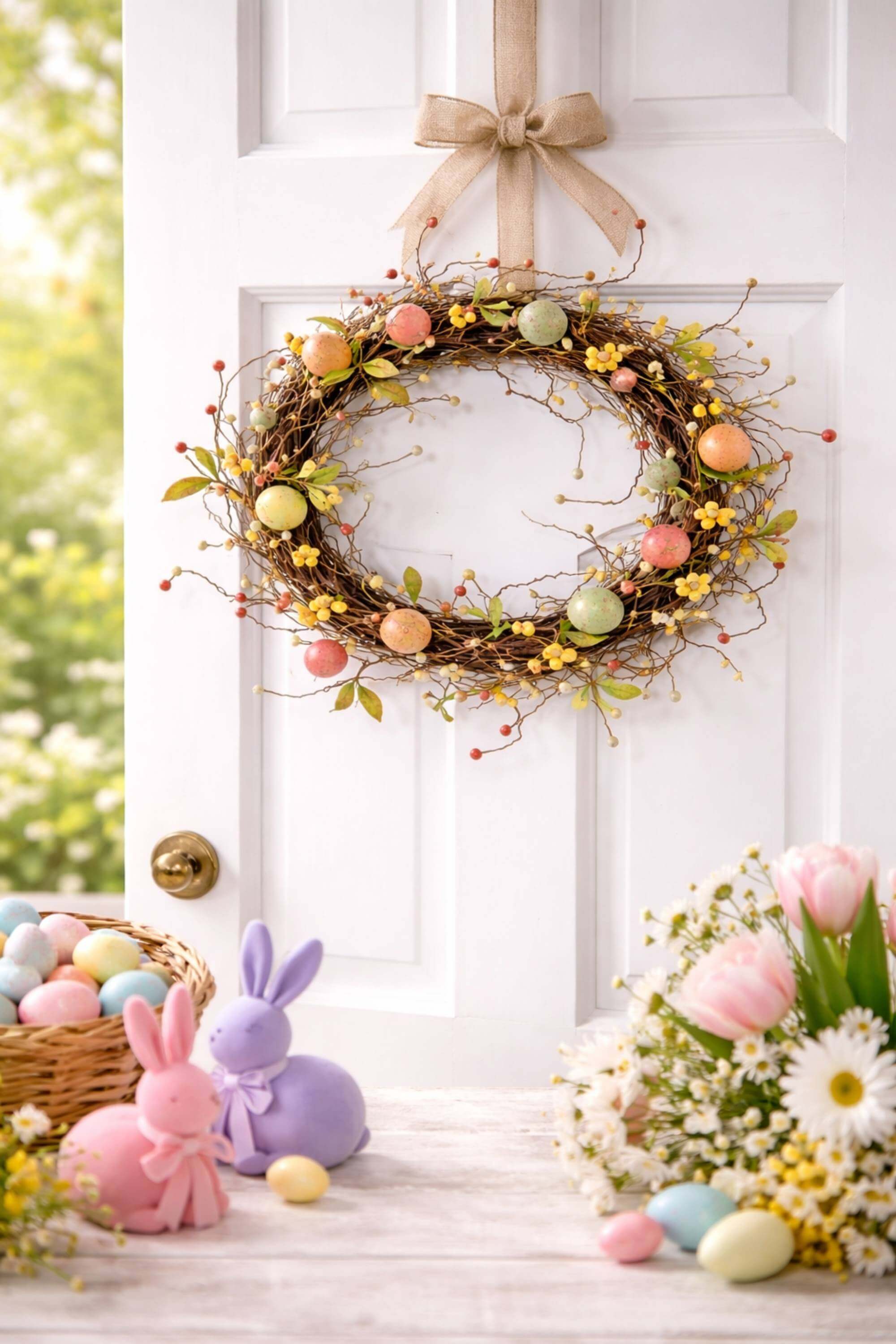 Fuoriporta Ghirlanda Di Pasqua Con Uova Colorate 40cm