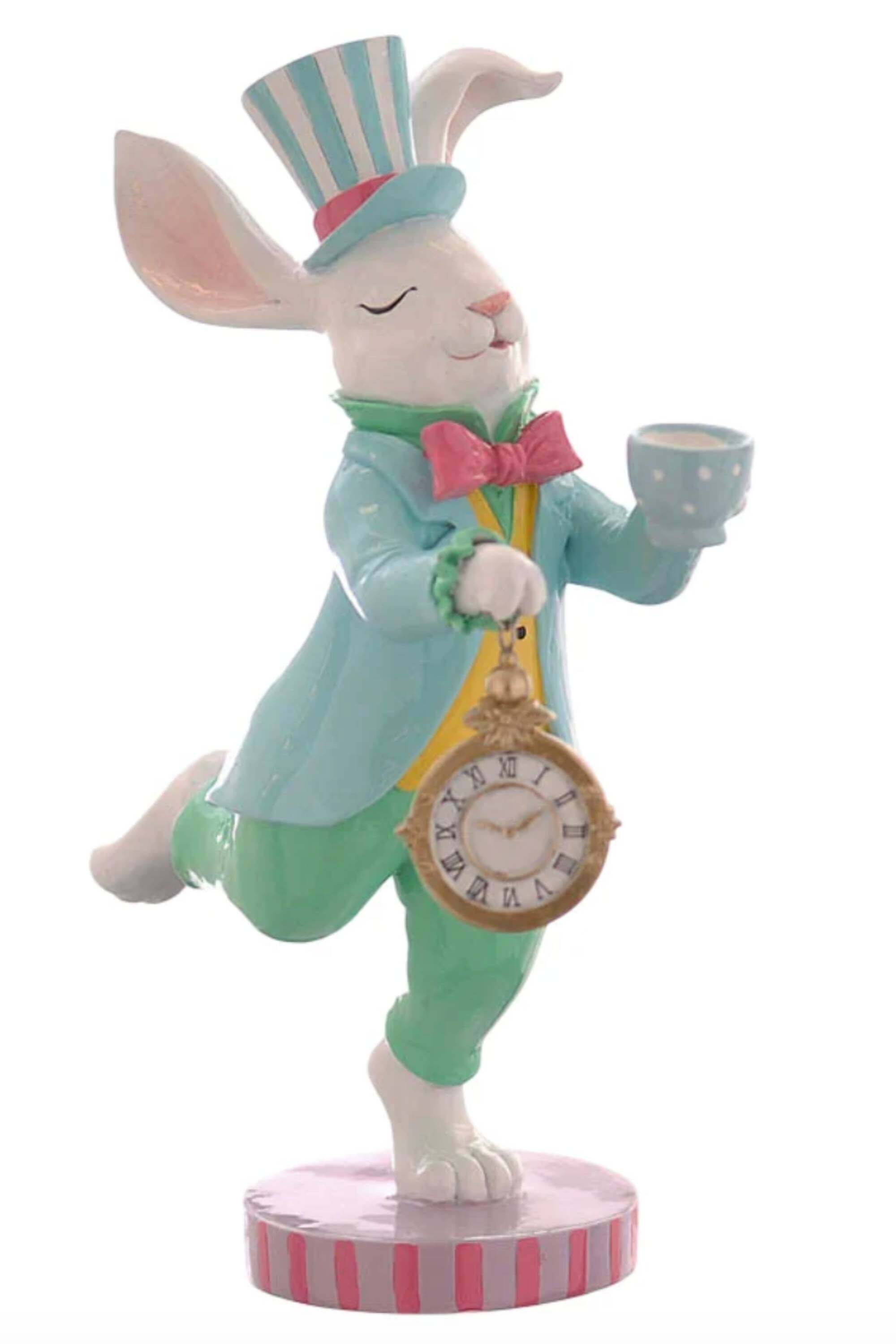 Coniglio Di Pasqua In Poliresina Con Tazza E Orologio 30cm