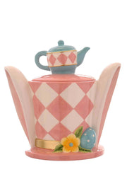 Teiera Decorativa Di Pasqua In Ceramica Rosa 26cm
