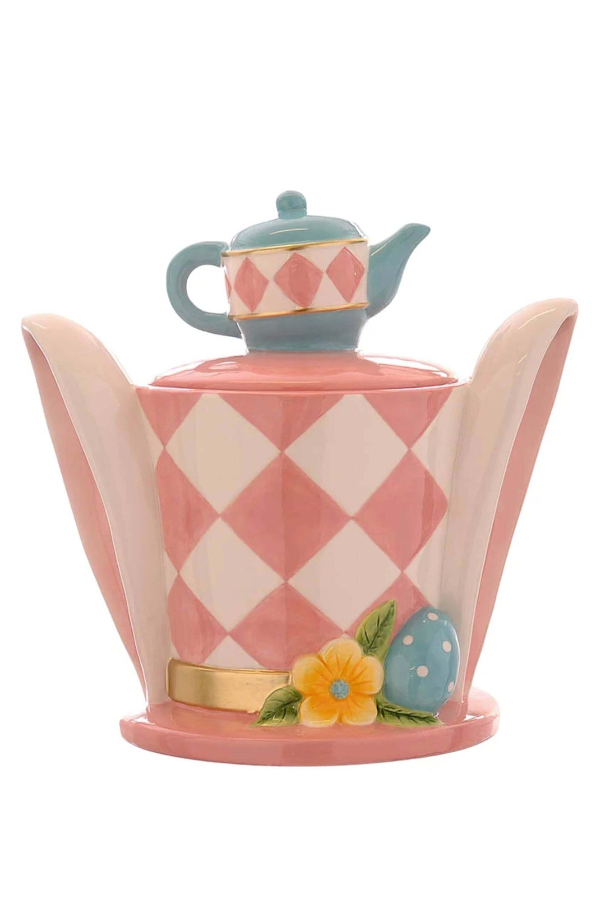 Teiera Decorativa Di Pasqua In Ceramica Rosa 26cm