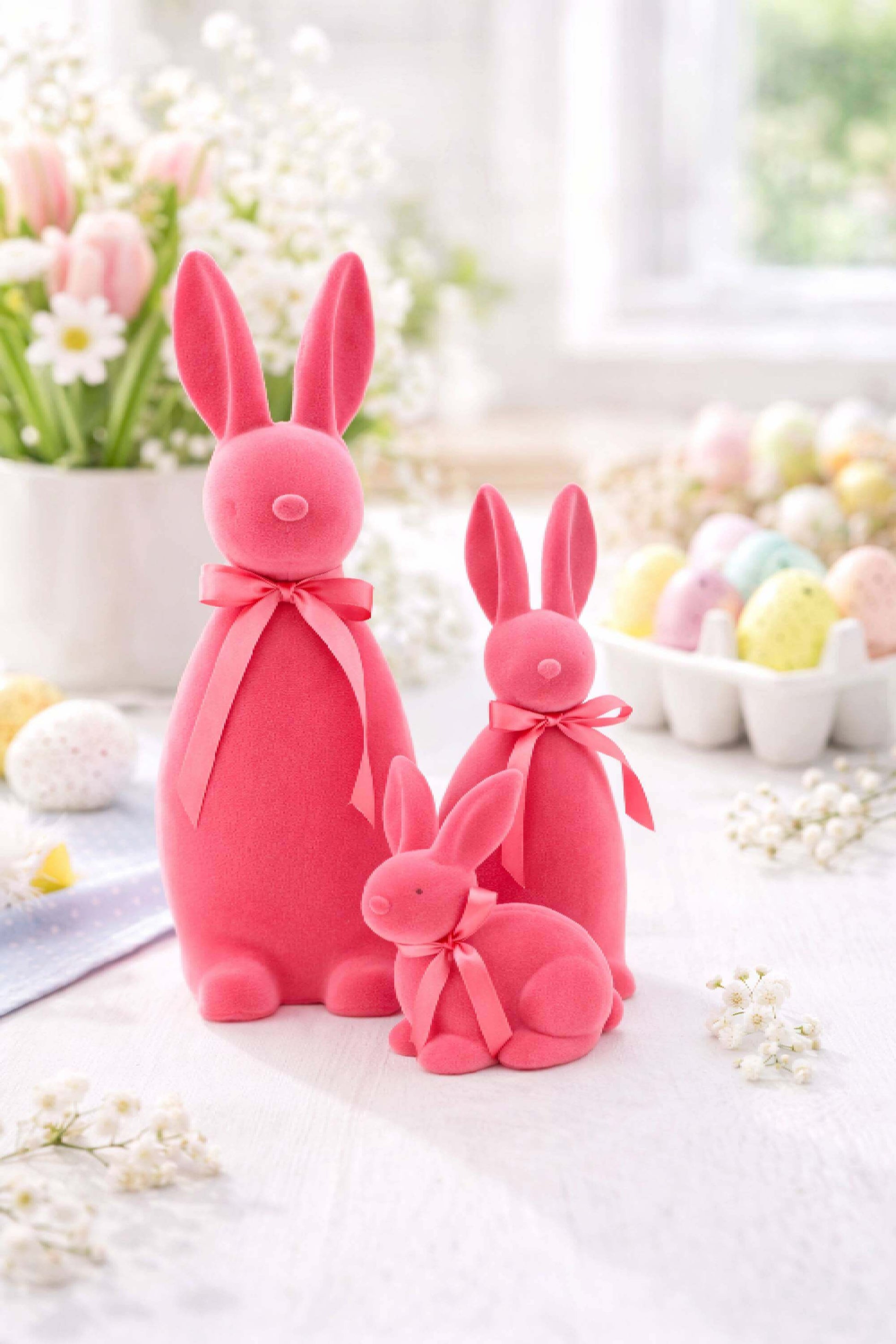 Coniglio Rosa Scuro Di Pasqua Decorativo Con Fiocco 19cm