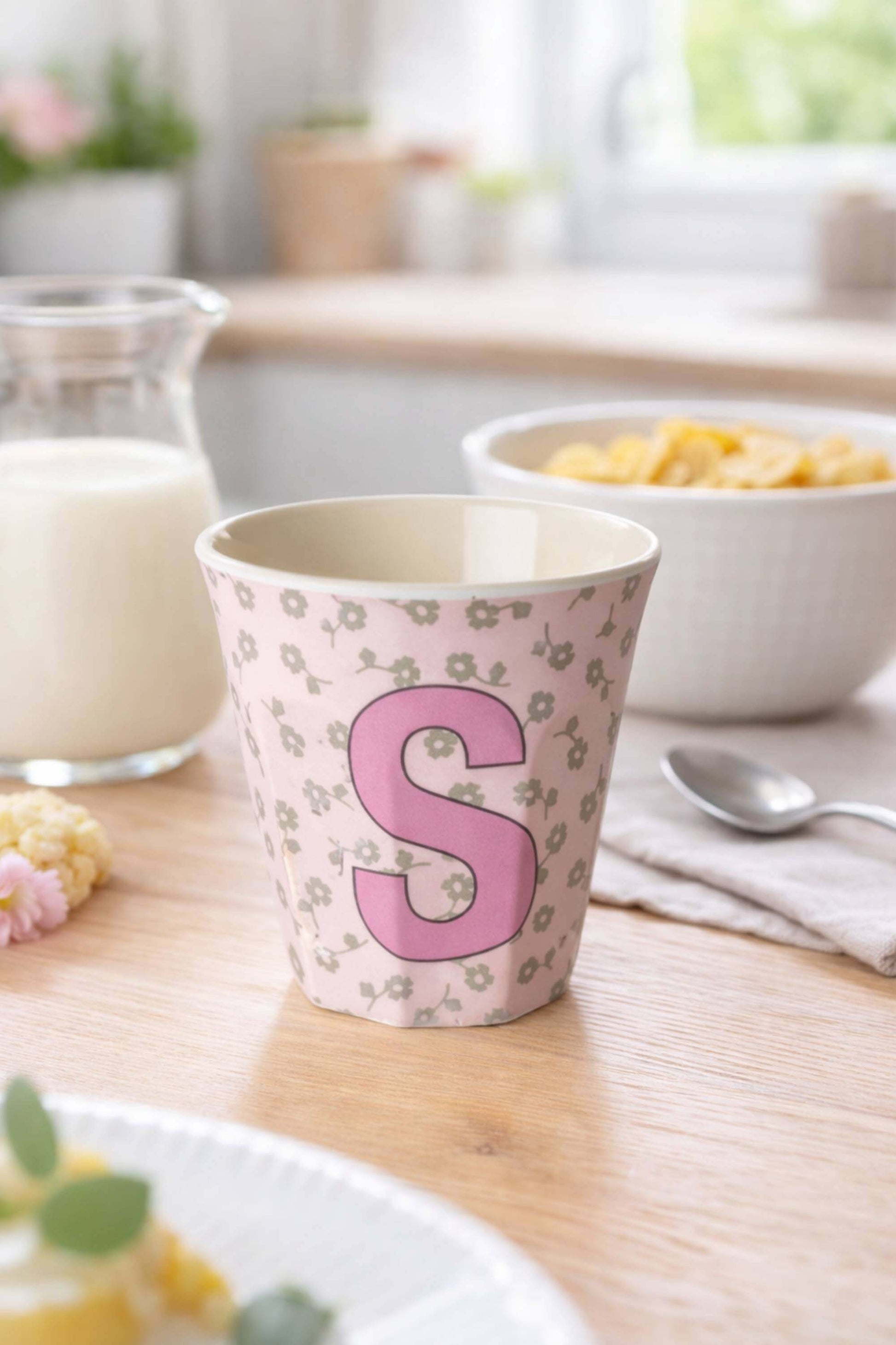 Rice Bicchiere Melamina Lettera S Rosa Floreale