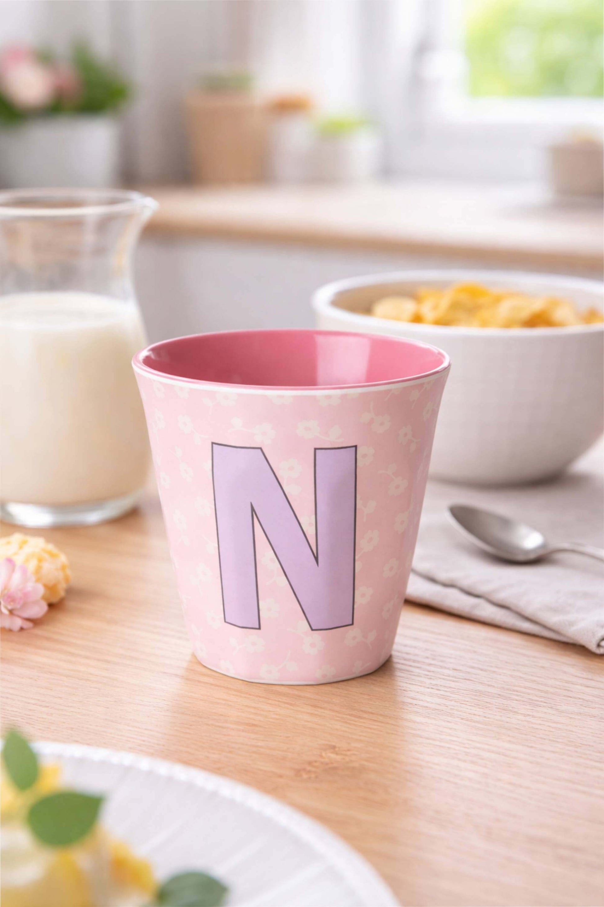 Rice Bicchiere Melamina Lettera N Rosa Floreale