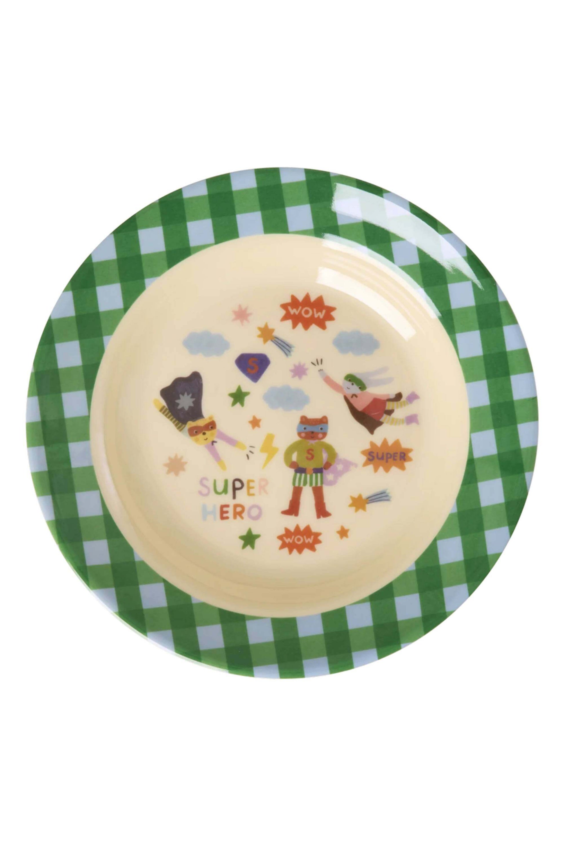Rice Piatto Fondo Per Bambini Melamina Supereroi 20cm