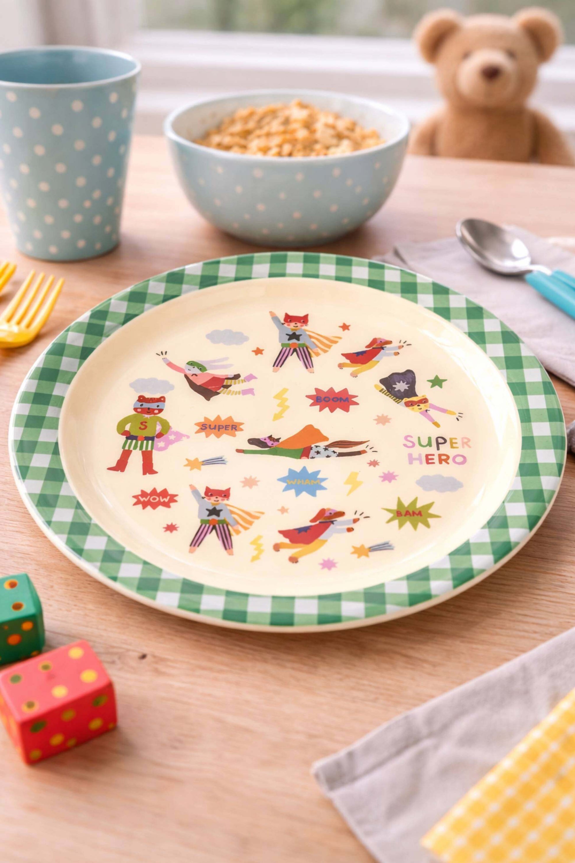 Rice Piatto Piano Per Bambini Melamina Supereroi 22cm