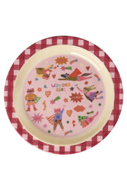Rice Piatto Piano Per Bambini Melamina Supereroi Rosa 22cm