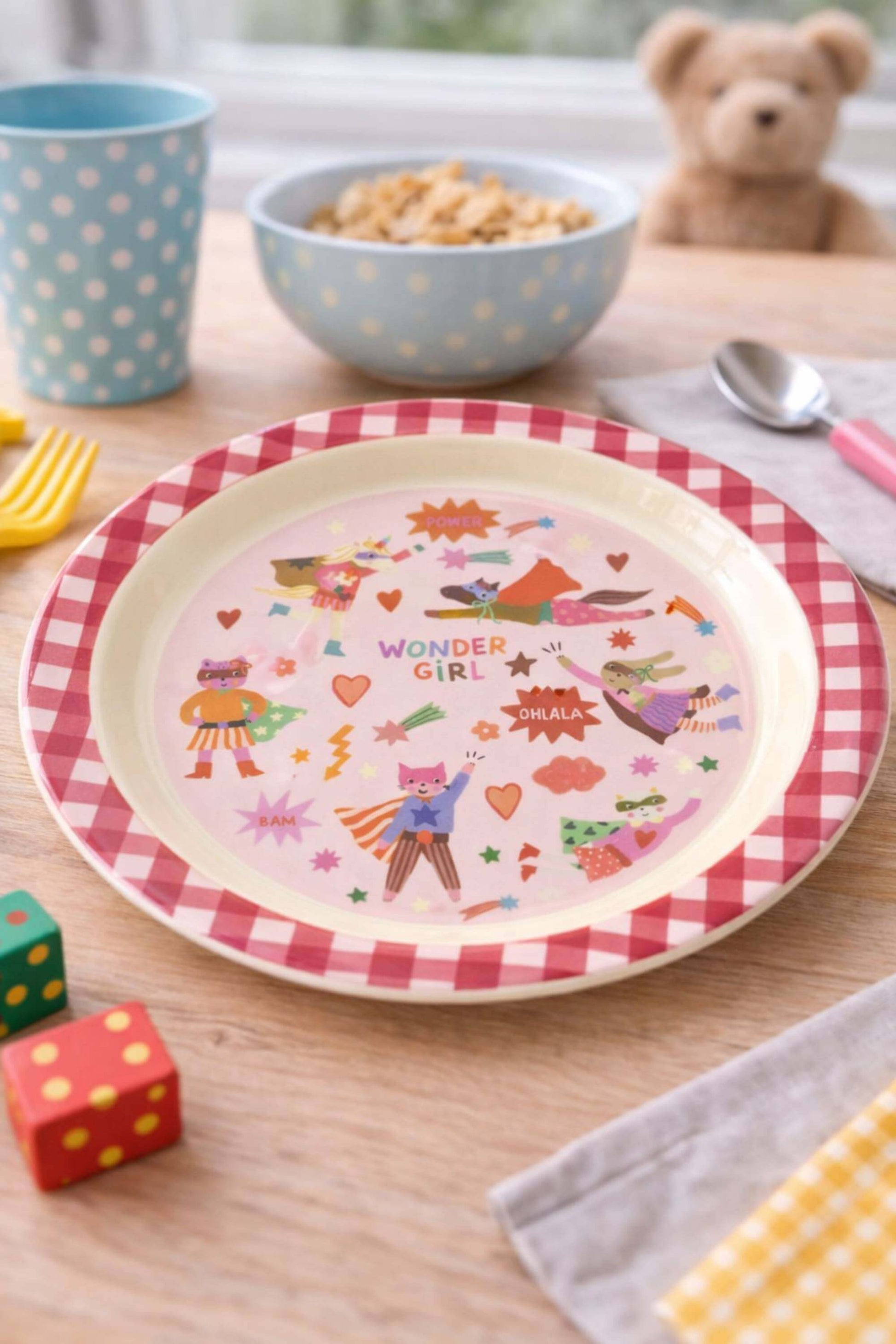 Rice Piatto Piano Per Bambini Melamina Supereroi Rosa 22cm