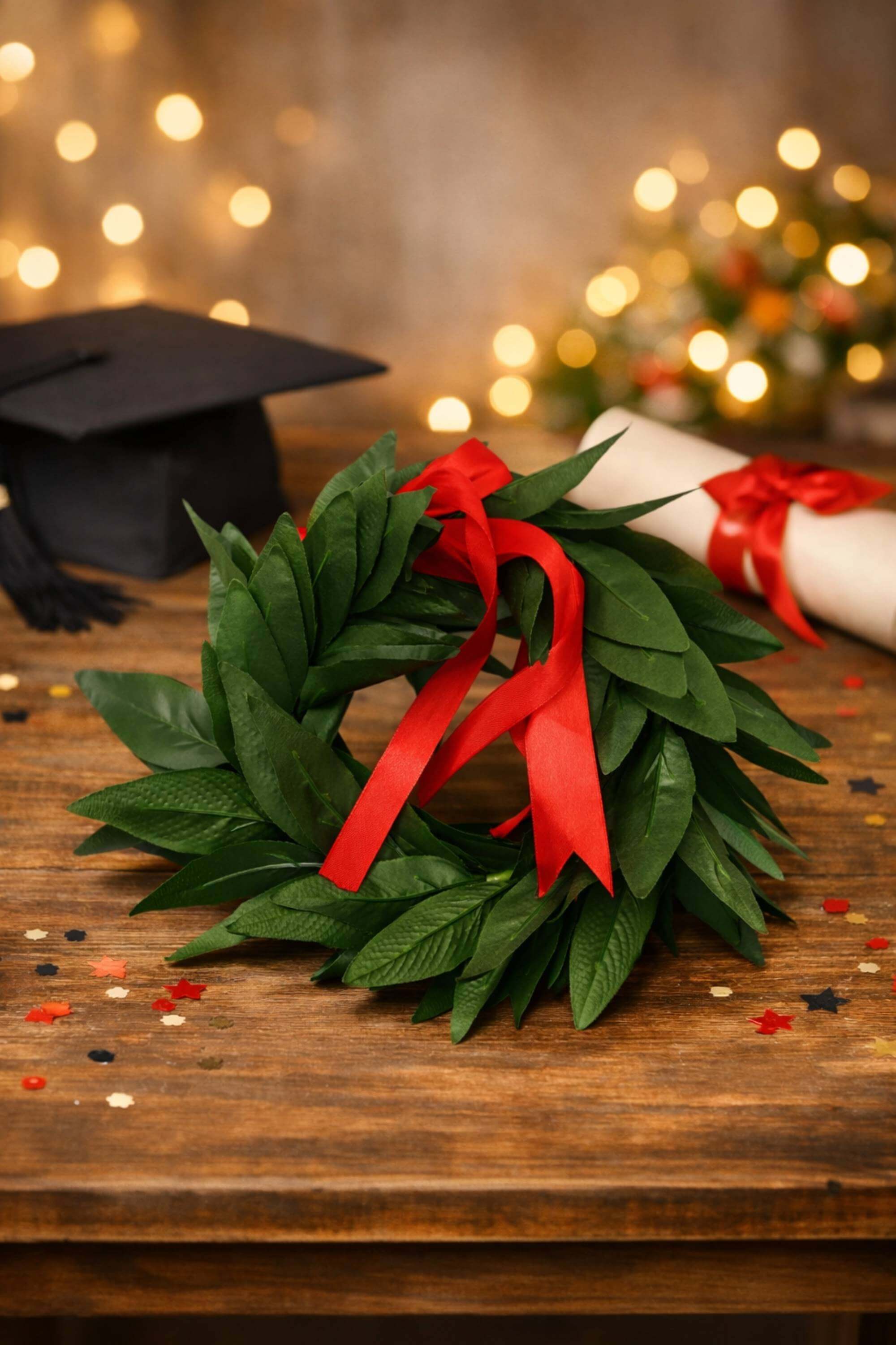 Corona Alloro Nastro Rosso Laurea 35cm