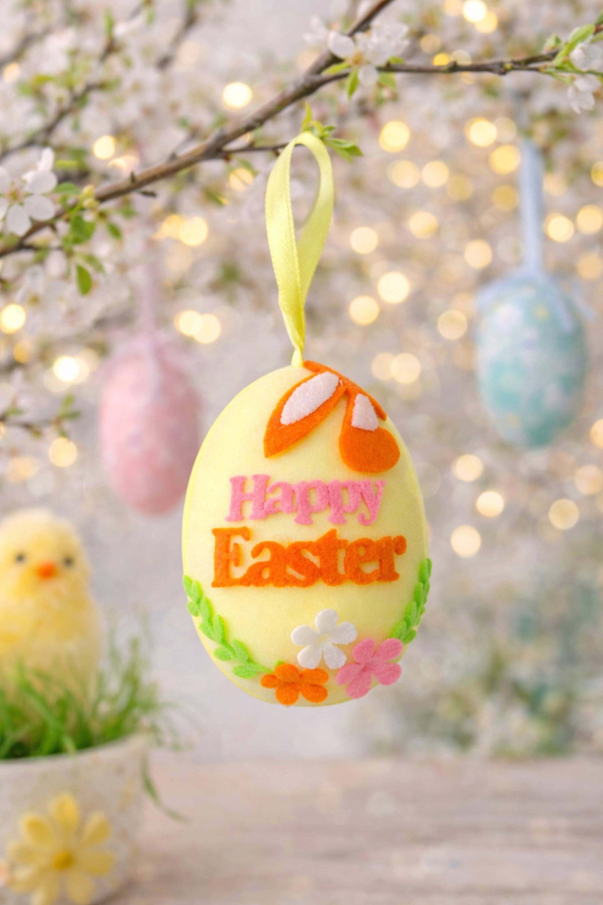 Uovo Di Pasqua Decorativo Giallo Happy Easter 8cm