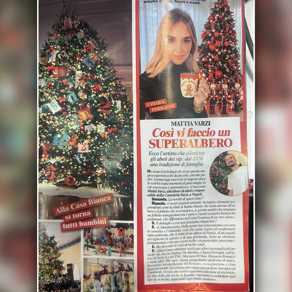 Articolo di giornale dedicato agli alberi di Natale realizzati da Varzi