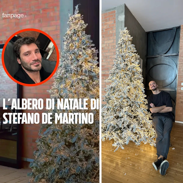 Albero di Natale innevato in un loft, ripreso da un articolo online